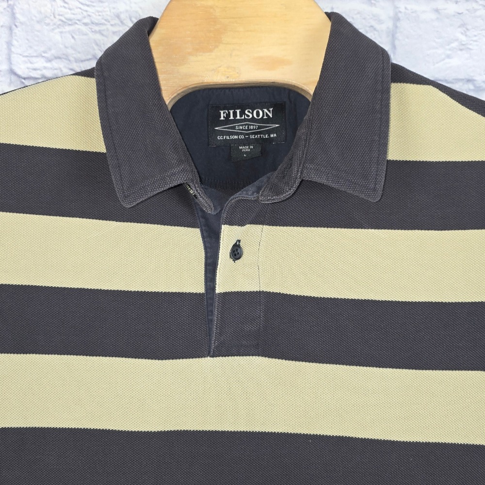Filson Mens Striped Pique Cotton Short Sleeve Golf Polo Shirt Size Large